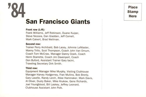 1992 AT&T San Francisco Giants Postcards #NNO 1984 Team Photo Back