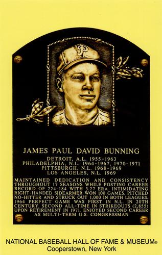 1965-22 Cooperstown Plaque Postcards #NNO Jim Bunning Front