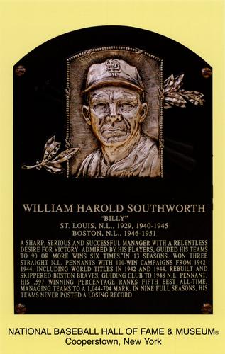 1965-22 Cooperstown Plaque Postcards #NNO Billy Southworth Front
