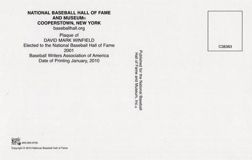 1965-22 Cooperstown Plaque Postcards #NNO Dave Winfield Back