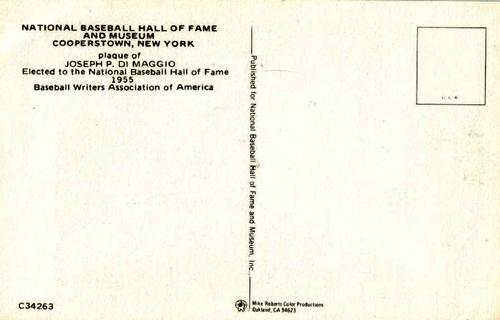 1965-22 Cooperstown Plaque Postcards #NNO Joe DiMaggio Back