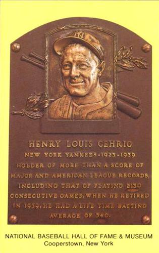 1965-22 Cooperstown Plaque Postcards #NNO Lou Gehrig Front