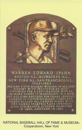 1965-22 Cooperstown Plaque Postcards #NNO Warren Spahn Front