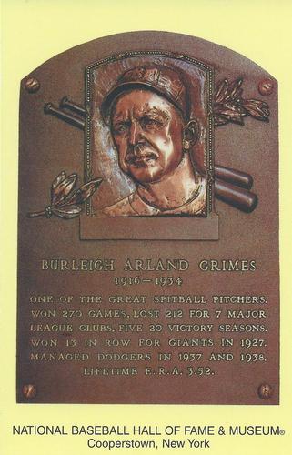1965-22 Cooperstown Plaque Postcards #NNO Burleigh Grimes Front