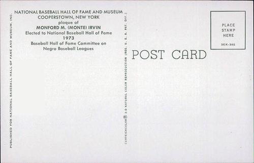 1965-22 Cooperstown Plaque Postcards #NNO Monte Irvin Back