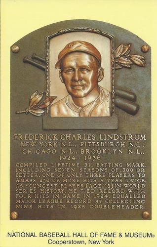 1965-22 Cooperstown Plaque Postcards #NNO Fred Lindstrom Front