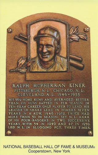 1965-22 Cooperstown Plaque Postcards #NNO Ralph Kiner Front