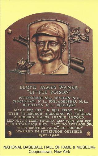 1965-22 Cooperstown Plaque Postcards #NNO Lloyd Waner Front