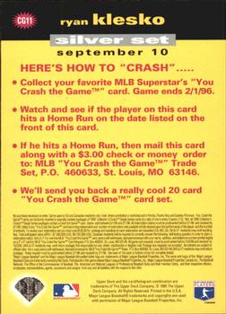 1995 Collector's Choice - You Crash the Game Silver #CG11 Ryan Klesko Back