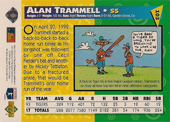 1994 Upper Deck Fun Pack #103 Alan Trammell Back