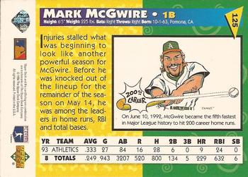 1994 Upper Deck Fun Pack #125 Mark McGwire Back