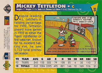 1994 Upper Deck Fun Pack #20 Mickey Tettleton Back