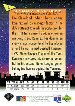 1994 Upper Deck Fun Pack #1 Manny Ramirez Back