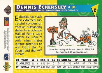 1994 Upper Deck Fun Pack #43 Dennis Eckersley Back