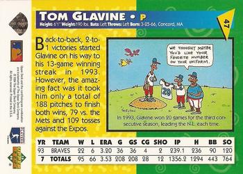 1994 Upper Deck Fun Pack #47 Tom Glavine Back