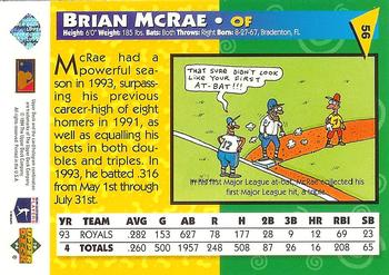 1994 Upper Deck Fun Pack #56 Brian McRae Back