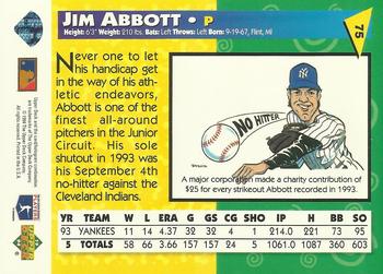 1994 Upper Deck Fun Pack #75 Jim Abbott Back