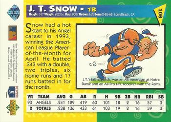 1994 Upper Deck Fun Pack #106 J.T. Snow Back