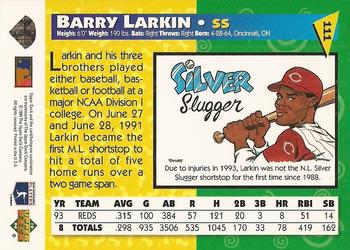 1994 Upper Deck Fun Pack #111 Barry Larkin Back