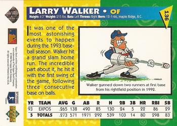 1994 Upper Deck Fun Pack #136 Larry Walker Back