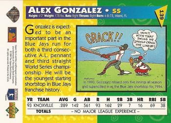 1994 Upper Deck Fun Pack #139 Alex Gonzalez Back