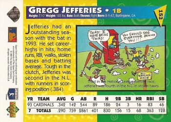 1994 Upper Deck Fun Pack #153 Gregg Jefferies Back