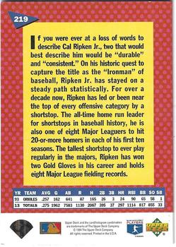 1994 Upper Deck Fun Pack #219 Cal Ripken Jr. Back