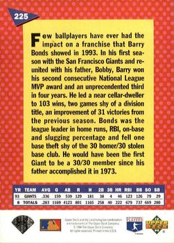 1994 Upper Deck Fun Pack #225 Barry Bonds Back