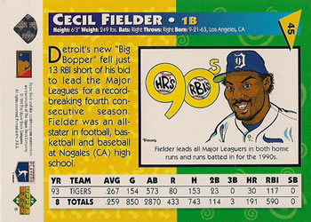 1994 Upper Deck Fun Pack #45 Cecil Fielder Back