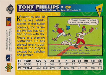 1994 Upper Deck Fun Pack #64 Tony Phillips Back