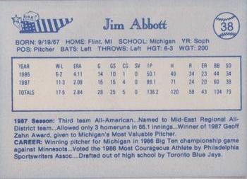 1987 BDK Pan Am Team USA Blue #NNO Jim Abbott Back