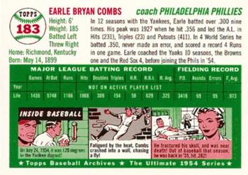 1994 Topps Archives 1954 #183 Earle Combs Back