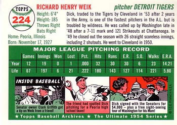 1994 Topps Archives 1954 #224 Dick Weik Back