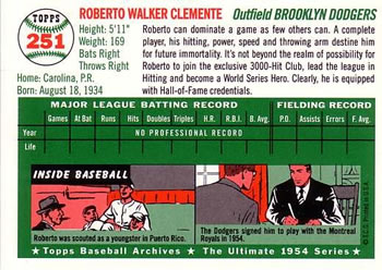 1994 Topps Archives 1954 #251 Roberto Clemente Back