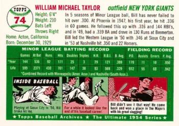 1994 Topps Archives 1954 #74 Bill Taylor Back