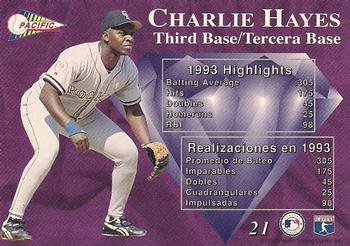 1994 Pacific - Silver Prisms Circular #21 Charlie Hayes Back