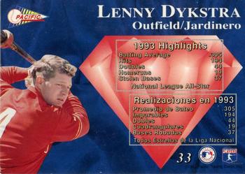 1994 Pacific - Silver Prisms Circular #33 Lenny Dykstra Back