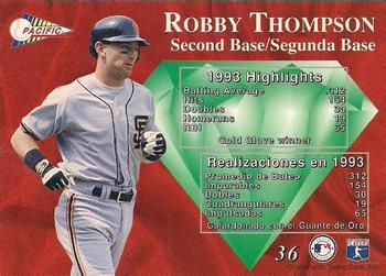 1994 Pacific - Silver Prisms Circular #36 Robby Thompson Back