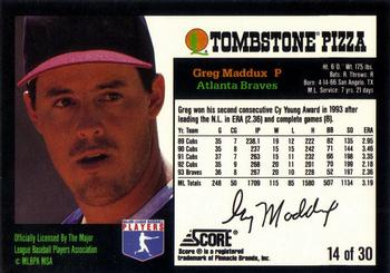 1994 Score Tombstone Pizza Super-Pro Series #14 Greg Maddux Back