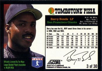 1994 Score Tombstone Pizza Super-Pro Series #3 Barry Bonds Back