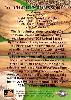 1994 Ted Williams #125 Charles Johnson Back