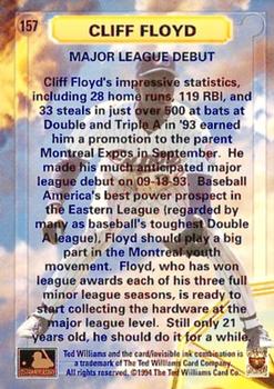 1994 Ted Williams #157 Cliff Floyd Back