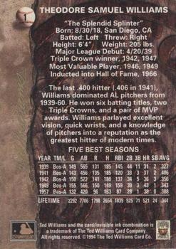 1994 Ted Williams #1 Ted Williams Back