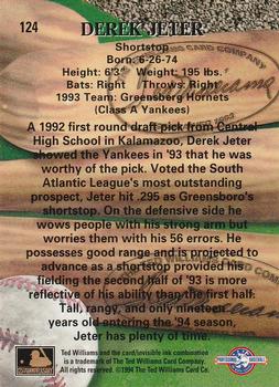 1994 Ted Williams #124 Derek Jeter Back