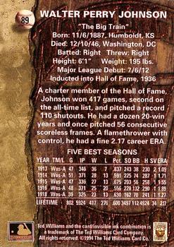 1994 Ted Williams #89 Walter Johnson Back