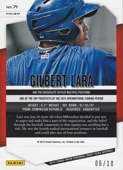 2014 Panini Prizm Perennial Draft Picks - Prizms Gold #71 Gilbert Lara Back