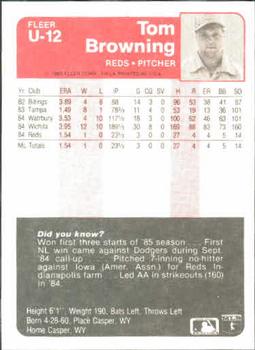 1985 Fleer Update #U-12 Tom Browning Back