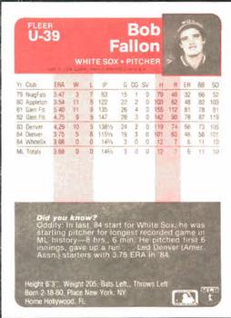 1985 Fleer Update #U-39 Bob Fallon Back