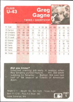 1985 Fleer Update #U-43 Greg Gagne Back