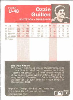 1985 Fleer Update #U-48 Ozzie Guillen Back